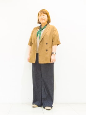 「アイテム（テーラードジャケット、イエロー系）」を使った、takedaさん（レディース・155cm）の春コーディネート