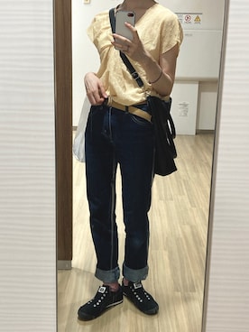「Onitsuka Tiger（オニツカタイガー）のアイテム（スリッポン）」を使った、pupp  yさん（レディース・159cm）の夏コーディネート