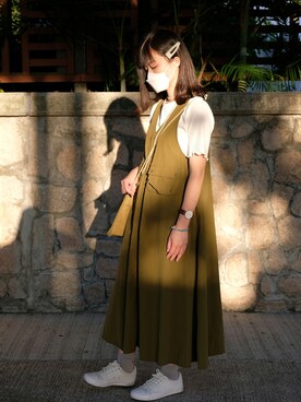 「oversize」｜「アイテム（ワンピース/ドレス）」を使った、macyさん（レディース・158cm）の春コーディネート