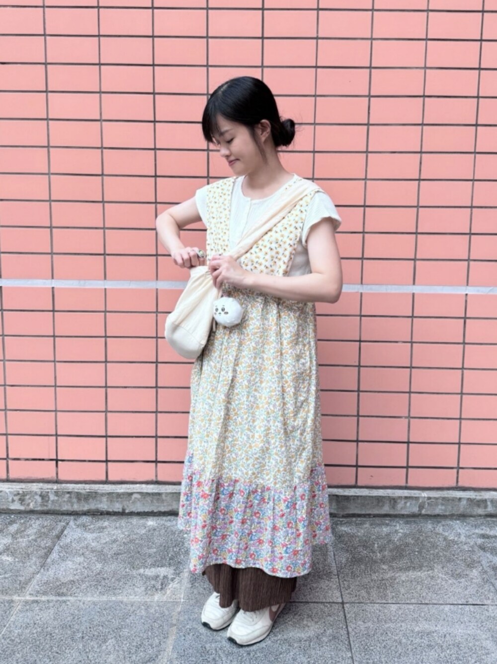 ハンドメイド　エプロンドレス　リバティ　ワンピース　100cm 花紀行 和ロリメイド風 エプロン付ワンピース ロング丈