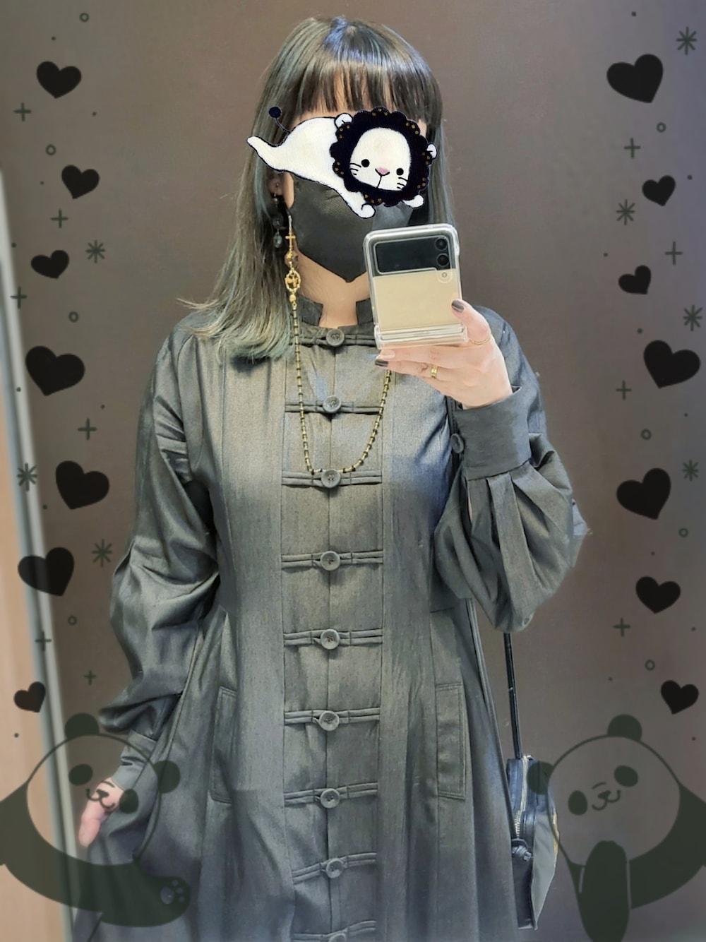 「bullion、earPAPILLONNER、チャイナ、マスクチェーン」｜「bullionのアイテム（ワンピース、グレー系）」を使った、ｙｋｔｓさん（レディース・152cm）の秋コーディネートの1枚目の写真