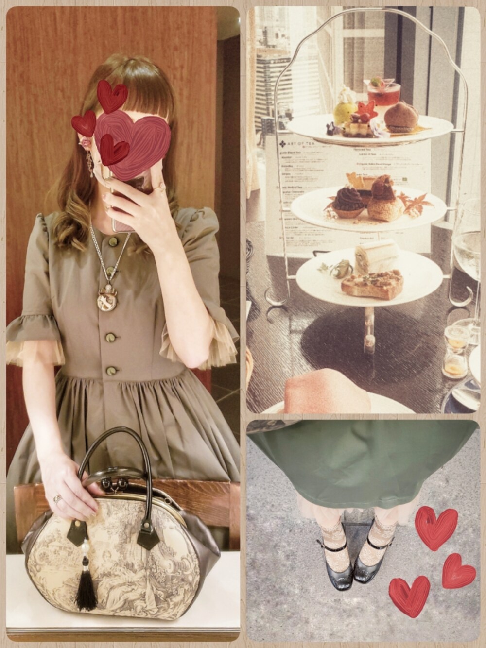 「ROSA BIANCA、あしながおじさん、靴下屋、がま口バッグ、ロリータ、秋のコーデ、秋服」｜「ROSA BIANCAのスーピマコットンのリトルフラワードレス（ワンピース、グリーン系）」を使った、ｙｋｔｓさん（レディース・152cm）の秋コーディネートの1枚目の写真