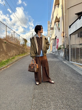 「アースカラー」｜「アイテム（ブルゾン）」を使った、Mashさん（メンズ・180cm）の冬コーディネート