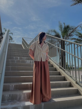 「MOUSSY（マウジー）のアイテム（パンツ、オレンジ系）」を使った、Hitomi🇹🇼さん（レディース・156cm）の夏コーディネート