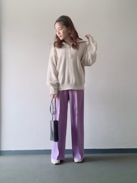 「LOWRYS FARM（ローリーズファーム）のセンタープレスカラーフレアパンツ　870189（その他パンツ）」を使った、Miki yamaokaさん（レディース・150cm）の春コーディネート