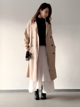 「ティアードスカート」｜「アイテム（トレンチコート）」を使った、Miki yamaokaさん（レディース・150cm）の冬コーディネート