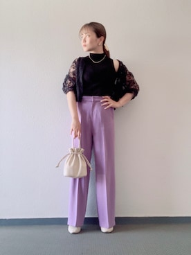 「LOWRYS FARM（ローリーズファーム）のセンタープレスカラーフレアパンツ　870189（その他パンツ）」を使った、Miki yamaokaさん（レディース・150cm）の夏コーディネート