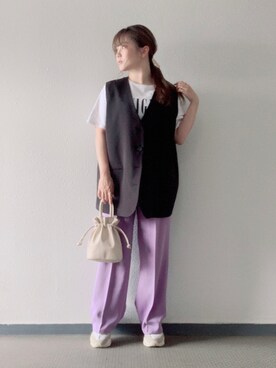 「LOWRYS FARM（ローリーズファーム）のセンタープレスカラーフレアパンツ　870189（その他パンツ）」を使った、Miki yamaokaさん（レディース・150cm）の夏コーディネート