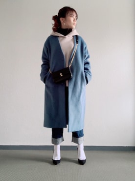 「LOWRYS FARM（ローリーズファーム）のアイテム（ノーカラーコート）」を使った、Miki yamaokaさん（レディース・150cm）の秋コーディネート