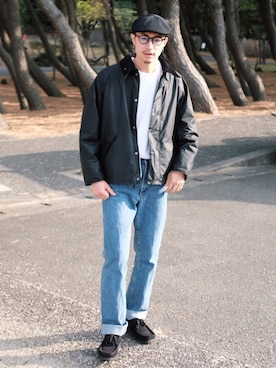 「アイテム（モカシン/デッキシューズ）」を使った、ゆーきさん（メンズ・180cm）の冬コーディネート