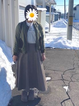 「POU DOU DOU（プードゥドゥ）のアイテム（MA-1）」を使った、ゆうさん（レディース・164cm）の春コーディネート