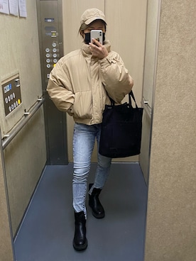 「SLY（スライ）のアイテム（ブルゾン）」を使った、ebiさん（レディース・157cm）の春コーディネート