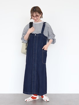 「サロペットスカート」｜「アイテム（アクセサリー）」を使った、kana¨̮*さん（レディース・161cm）の夏コーディネート