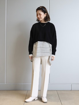 「センタープレスパンツ」｜「アイテム（ブーツ）」を使った、kana¨̮*さん（レディース・161cm）の冬コーディネート