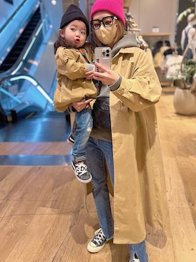 「キッズコーデ」｜「アイテム（ステンカラーコート）」を使った、maikoさん（レディース・161cm）の春コーディネート