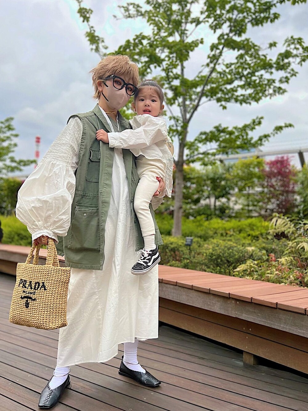 PRADAのかごバッグを使った人気ファッションコーディネート（季節：3月