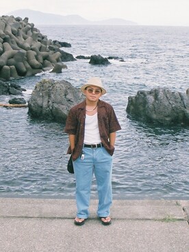 「STUDIOUS（ステュディオス）のアイテム（サンダル）」を使った、Rickyさん（メンズ・165cm）の秋コーディネート