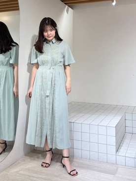 「Andemiu（アンデミュウ）のフロントキリカエレースワンピース665521（ワンピース、グリーン系）」を使った、andemiu_mayaさん（レディース・165cm）の春コーディネート