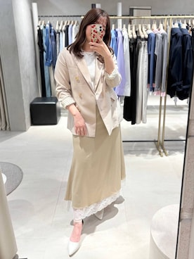 「Andemiu（アンデミュウ）の【S/Mサイズ展開】キンボタンジャケット636597（テーラードジャケット、ベージュ系）」を使った、andemiu_mayaさん（レディース・165cm）の春コーディネート