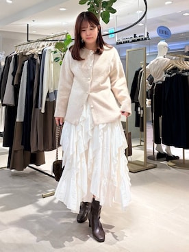 「Andemiu（アンデミュウ）のストレッチショートブーツ/1063783（ブーツ、ブラック系）」を使った、andemiu_mayaさん（レディース・165cm）の秋コーディネート