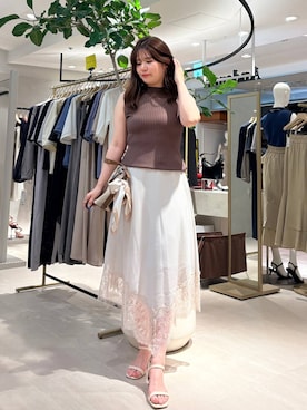 「Andemiu（アンデミュウ）のセパレートヒールサンダル664225（サンダル、ベージュ系）」を使った、andemiu_mayaさん（レディース・165cm）の夏コーディネート