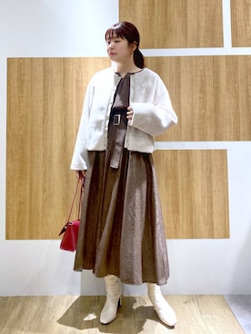 「コート」｜「アイテム（ノーカラージャケット）」を使った、andemiu_mayaさん（レディース・165cm）の秋コーディネート