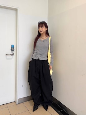 「JEANASIS（ジーナシス）のレースアップポインテッドミュール/657166（パンプス、ブラック系）」を使った、MIKUさん（レディース・158cm）の春コーディネート