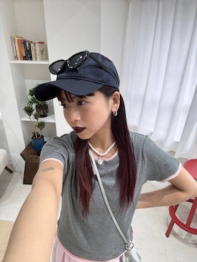 「JEANASIS（ジーナシス）のチュールレイヤーバイカラーTEE/782879（Tシャツ/カットソー、グレー系）」を使った、MIKUさん（レディース・158cm）の春コーディネート
