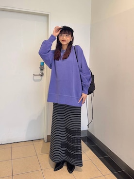 「JEANASIS（ジーナシス）のボーダーロゴナロースカート/1057350（スカート、ブラック系）」を使った、MIKUさん（レディース・158cm）の秋コーディネート
