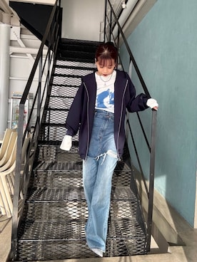 「アイテム（デニムスカート）」を使った、MIKUさん（レディース・159cm・20代）の秋コーディネート