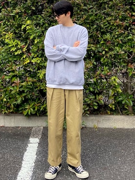 「forksy.（フォルクシー）の【forksy.】ハイウエストツータックワイドテーパードチノパンツ（チノパンツ）」を使った、いりちゃんさん（メンズ・180cm）の冬コーディネート