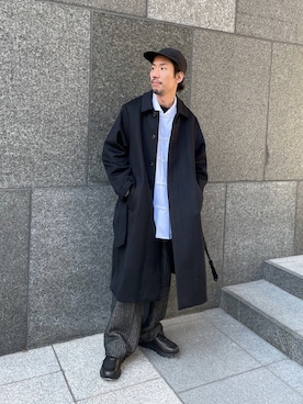 「Lui's（ルイス）のアイテム（ステンカラーコート）」を使った、タシロさん（メンズ・175cm）の秋コーディネート