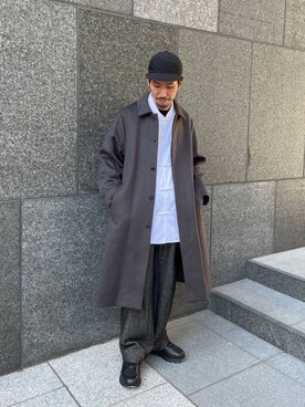 「Lui's（ルイス）のアイテム（ステンカラーコート）」を使った、タシロさん（メンズ・175cm）の秋コーディネート