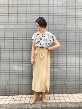 「mame（マメ）のアイテム（スカート）」を使った、MIDWEST FUJIIさん（レディース・160cm）の夏コーディネート