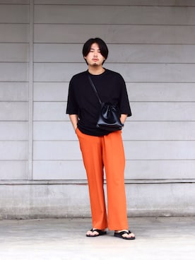 「巾着バッグ」｜「アイテム（ビーチサンダル）」を使った、 mochizukitakuyaさん（メンズ・170cm）の夏コーディネート