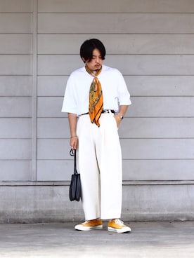 「アイテム（バンダナ/スカーフ、ゴールド系）」を使った、 mochizukitakuyaさん（メンズ・170cm）の夏コーディネート