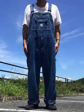 「LIBERTY LONDON（リバティ）のアイテム（サロペット/オーバーオール、ブルー系）」を使った、ks111さん（メンズ・169cm）の夏コーディネート
