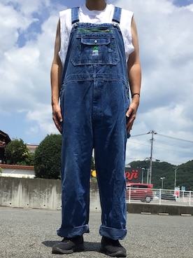 「LIBERTY LONDON（リバティ）のアイテム（サロペット/オーバーオール、ブルー系）」を使った、ks111さん（メンズ・169cm）の夏コーディネート