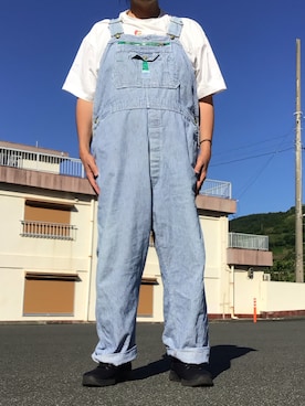 「LIBERTY LONDON（リバティ）のアイテム（サロペット/オーバーオール、グレー系）」を使った、ks111さん（メンズ・169cm）の夏コーディネート