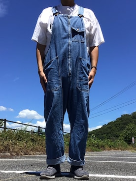「Tシャツ」｜「アイテム（サロペット/オーバーオール）」を使った、ks111さん（メンズ・169cm）の夏コーディネート