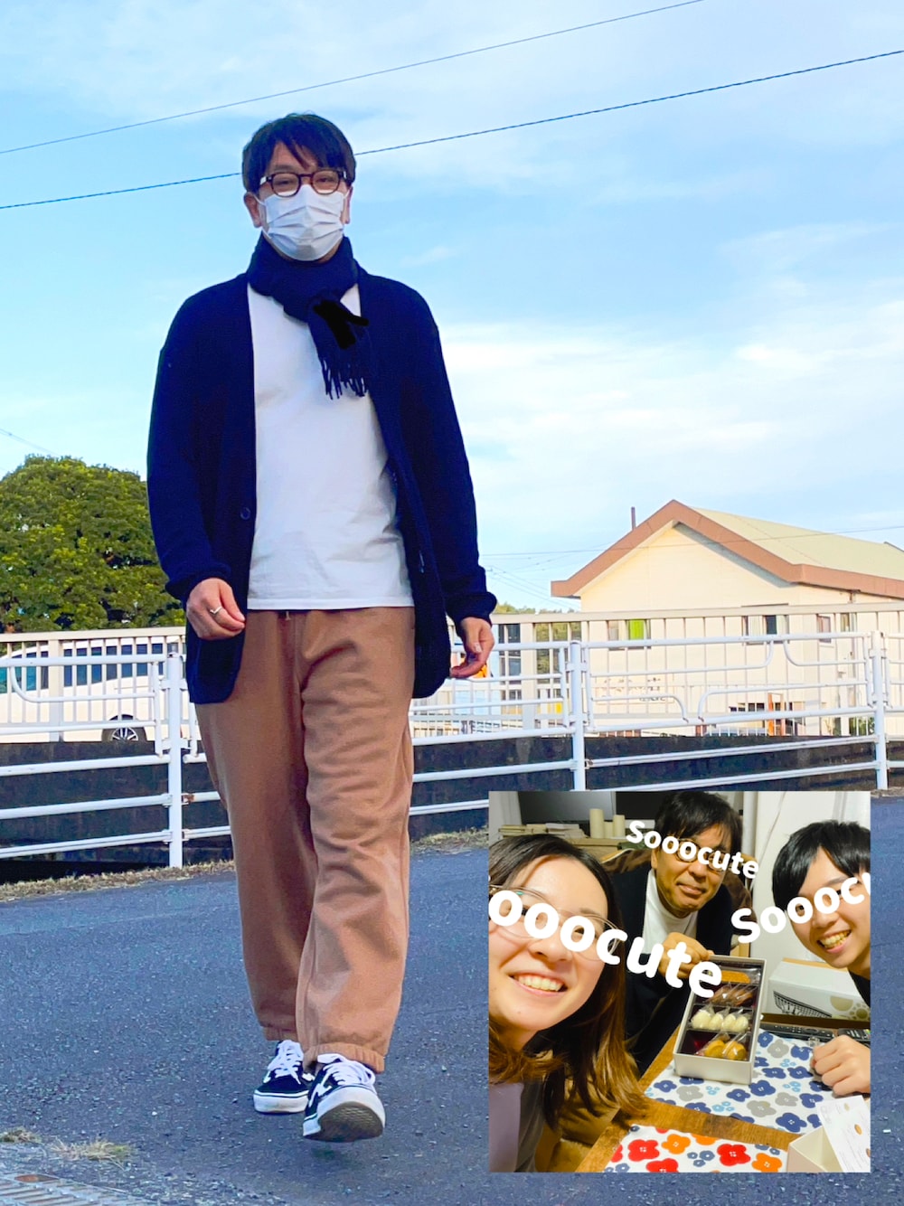「休日スタイル、ラクチンコーデ、ゆったりコーデ、オトナカワイイ、親子コーデ、父娘、息子くん、鍋パーティー、ありがとう、美味しかった」｜「NANO universeのジャケＴ　ロングスリーブ（Tシャツ/カットソー、ホワイト系）」を使った、Rinさん（レディース・152cm）の冬コーディネートの1枚目の写真