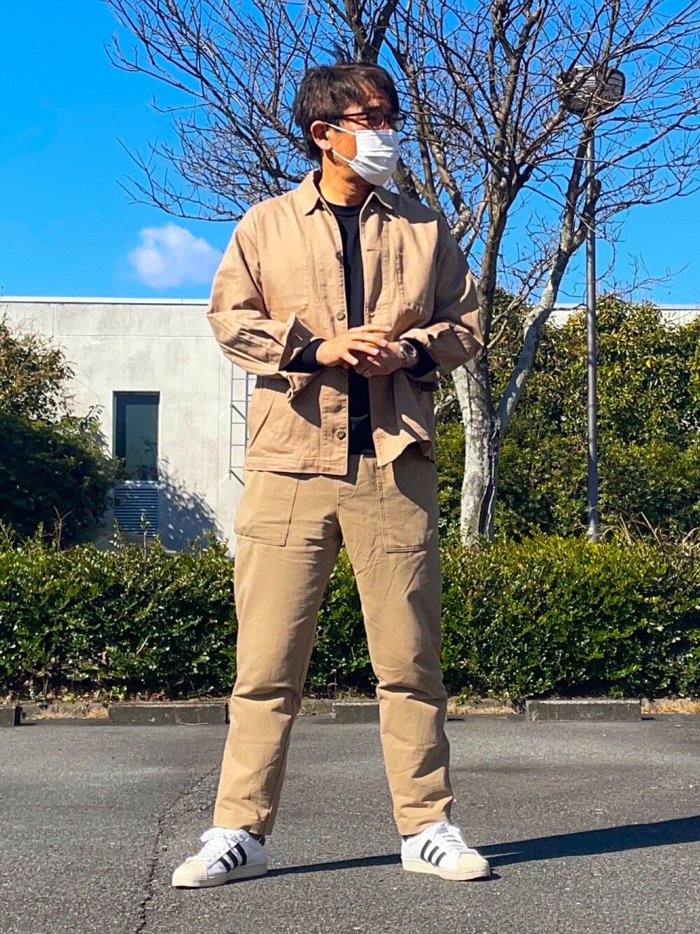「ベージュコーデ、ワークスタイル、カジュアルコーデ、親子コーデ、これからは3人、父、娘、息子くん、まだアプデしてないの、20210821、出演させてもらいました！、なにわ男子、ありがとう」｜「CRAFT STANDARD BOUTIQUEのワークブルゾン　＊◇（ミリタリージャケット、ベージュ系）」を使った、Rinさん（レディース・152cm）の春コーディネートの1枚目の写真