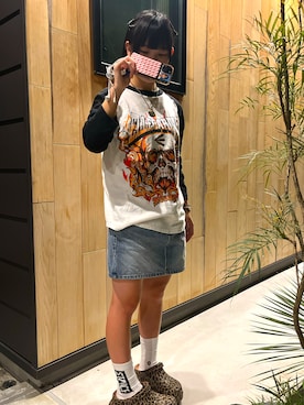 「アイテム（デニムスカート）」を使った、ねねさん（レディース・148cm）の秋コーディネート