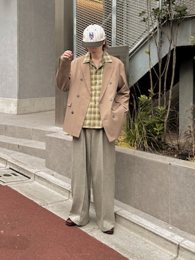 「CASPER JOHN（キャスパージョン）のWool mix tailored jacket / ウールミックステーラードジャケット（テーラードジャケット、ベージュ系）」を使った、ぐりさん（メンズ・170cm）の春コーディネート