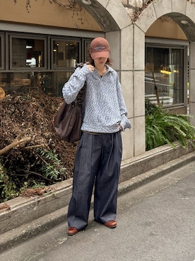 「CASPER JOHN（キャスパージョン）のMix boucle skipper polo sweat/ミックスブークレスキッパーポロスウェット（Polo、ブルー系）」を使った、ぐりさん（メンズ・170cm）の秋コーディネート
