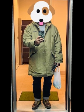 「軍物」｜「アイテム（その他）」を使った、アウトドアーとミリタリーな47歳男子さん（メンズ・163cm）の冬コーディネート