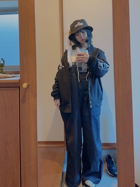 「黒髪」｜「アイテム（オールインワン・サロペット）」を使った、ₐₙさん（レディース・160cm）の冬コーディネート