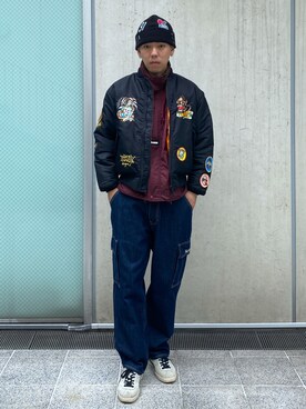 「アイテム（ミリタリージャケット）」を使った、中山 麗士さん（メンズ・178cm・20代）の秋コーディネート