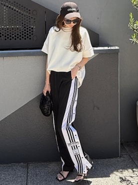 「Emma Taylor（エマテイラー）のライトダンボールコクーンフォルムプルオーバー（Tシャツ/カットソー、ホワイト系）」を使った、STYLEDOORさん（レディース・158cm）の夏コーディネート