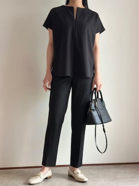 「Emma Taylor（エマテイラー）の【着ごこちシリーズ】フロント2WAYファスナープルオーバー（Tシャツ/カットソー、ブラック系）」を使った、STYLEDOORさん（レディース・165cm）の夏コーディネート